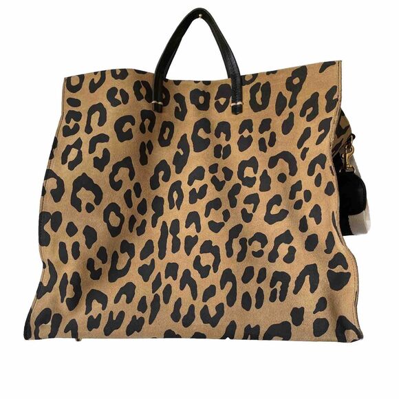 Clare V Brown Simple Leopard Animal Print Suede Large Tote Bag Detachable Strap - Picture 5 of 7